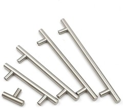 10 Brushed Stainless Steel Cabinet Handles – Modern T-Shape Design