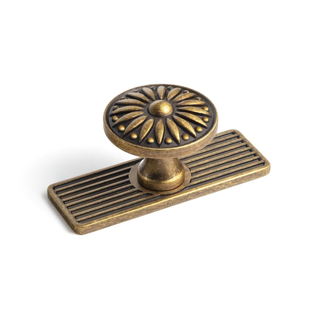 2 Pack Vintage Antique Brass Sunburst Cabinet Knobs with Linear Backplate – O…