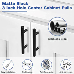 30 Pack Cabinet Handles Matte Black Cabinet Pulls with 3 Inch Hole Center, Stain