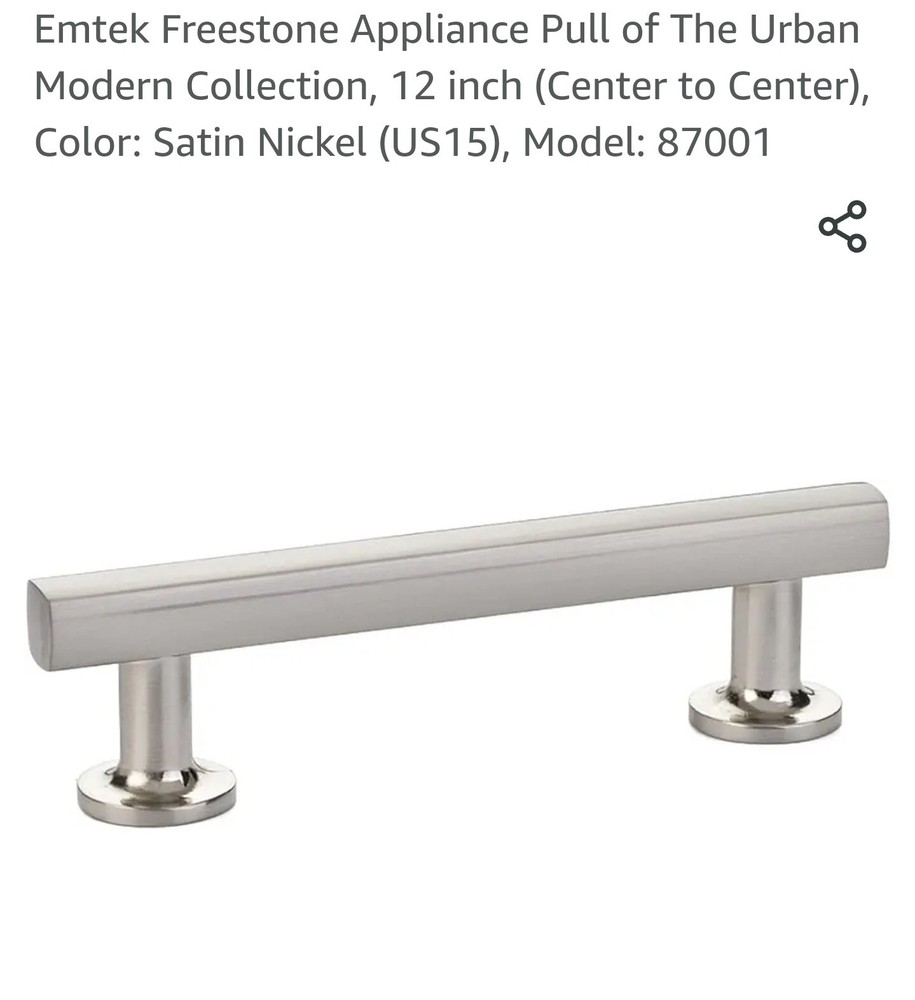 Emtek 87001 – Appliance Pull – 12 inch (Center To Center) Satin Nickel