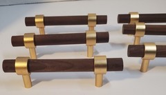 6 Brown Wood And Gold Drawer Pulls Handles Furniture Cabinet Hardware