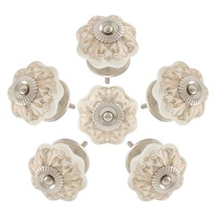 6PCS Ceramic Cabinet Knobs,Gold and White Roll Hand Painted Cupboard Cabinet …
