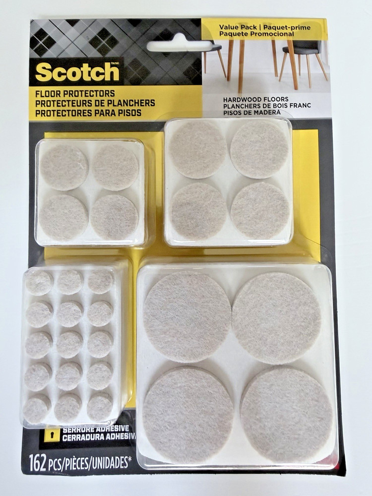 SCOTCH 162 Pack Felt Pads Floor Protectors Value Pack Assorted Sizes BEIGE – NEW