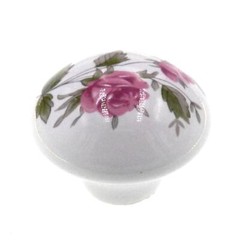Belwith English Cozy White With Pink Rose 1 3/8″ Porcelain Cabinet Knob P602-PR