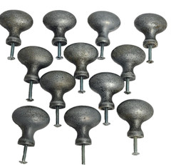 Vintage Oval Sandcast Bronze Silver Finish Iron Cabinet Knob 1-1/2″ Lot of 12