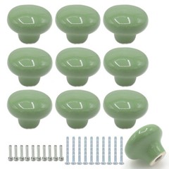 10Pack Ceramic Cabinet Knobs, 1.26Inch/32mm Green Round Drawer Dresser Knob P…