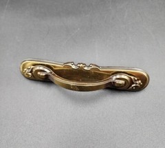 Salvaged Antique Brass Drawer Pull W/ Backplate English Tudor Style Reclaimed