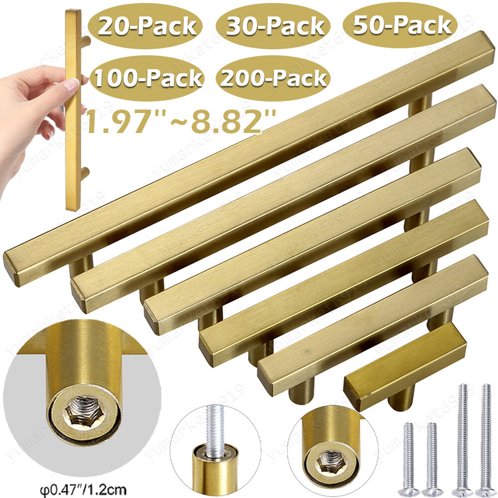 Gold Square Cabinet Handles Kitchen Bar Cupboard Drawer Door Knob Pulls Lot