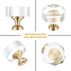Guank 2-Pcs 1-1/4-Inch White Cabinet Glass Crystal 2 Pack, Round-1.2inch