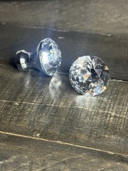 Set Of 2 Faceted Clear Crystal Glass Cabinet Knob Chrome Base Drawer Pull 1.25”