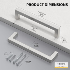 30 Pack 5 Inch Brushed Nickel Cabinet Pulls Square Drawer Handles Silver Kitchen