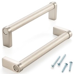 10 Pack 5 Inch Hole Centers, Knurled Brushed Nickel Cabinet Pulls Satin Nicke…