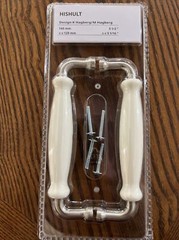 Ikea HISHULT Cabinet Handle Porcelain White /Brushed 5 1/2″ 902.652.46 NEW 2-pk