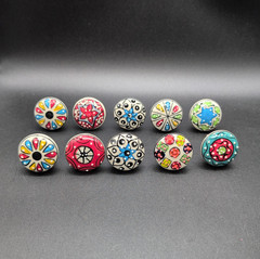 Artncraft 10 Piece Set Of Hand Painted Colorful Ceramic Cabinet Knobs Pulls Boho