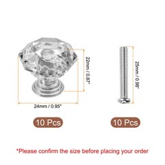 10 Pcs 24mm Crystal Cabinet Knob Drawer Pulls Clear Silver