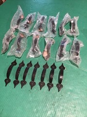 Lot 19 Vintage Colonial Spade Black Hammered Cabinet Handles Pulls 5″ NOS