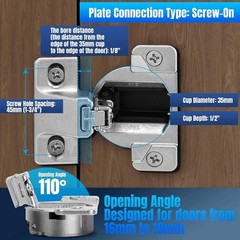 8 PCS Replacement for 30.310-11.02 Blum Cabinet Hinges, 110 & 120 Degree Screw o