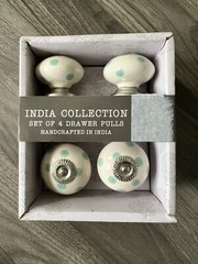 India Collection Ceramic Drawer Pulls Handle Knob Set of 4 Handcrafted