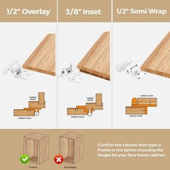 20 Pack 10 Pair White 1/2 Inch Overlay Semi Concealed Self Closing Hinge Set