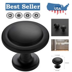 Sleek 1-1/4 Inch Matte Black Zinc Knobs for Upgrading Cabinets & Dressers