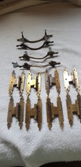 Lot Vtg Brass 4 Cabinet Drawer Pulls 8 Surface Mount Hinges + Screws