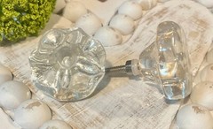 4 VINTAGE Clear Glass Cabinet Knob furniture HARDWARE pull Silver w/Screw 1.75″