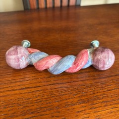 Mackenzie Childs Braided Twist Pastel Ceramic Hand Crafted Handle Pull Pink Blue
