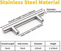 30Pack Brushed Nickel Kitchen Cabinet Pulls Stainless Steel Drawer T Bar Handles