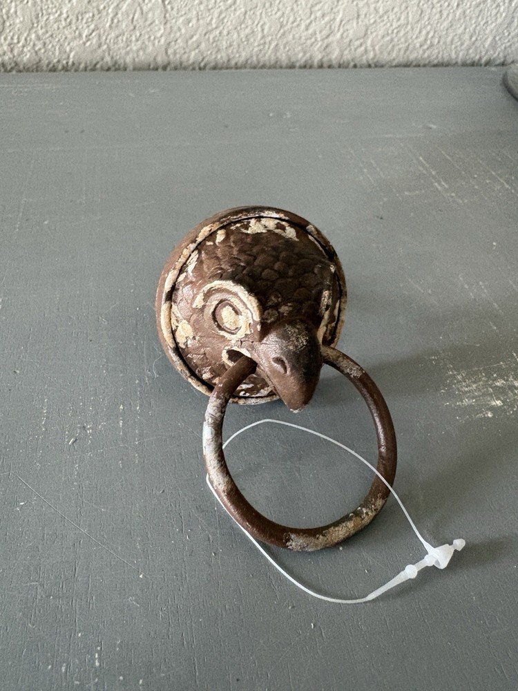 Vintage Cast Iron Eagle Hawk Bird Head Ring Pull Cabinet Knob Rustic Drawer Pull