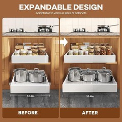 Seinloes- 2-Pack Expandable Pull Out Cabinet Organizer 16.5″-20.4″ Width, White