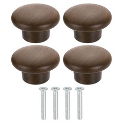 4Pcs Round Wood Drawer Knob 1 5/8″ Dia Round Head Dresser Knobs Walnut