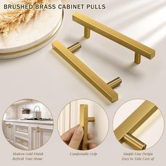 20Pcs Gold Brass Brushed Kitchen Cabinet Handles Square Hardware Drawer Pulls