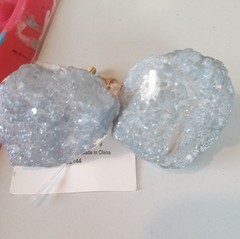 Light Blue Irregular Stone Cabinet Knobs with Gold Hardware, Set of 2