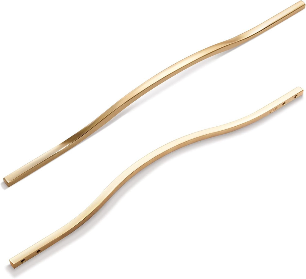 Low Profile Brushed Brass Cabinet Pulls, Double Hole Centers (11.3”/12.6”) Zin
