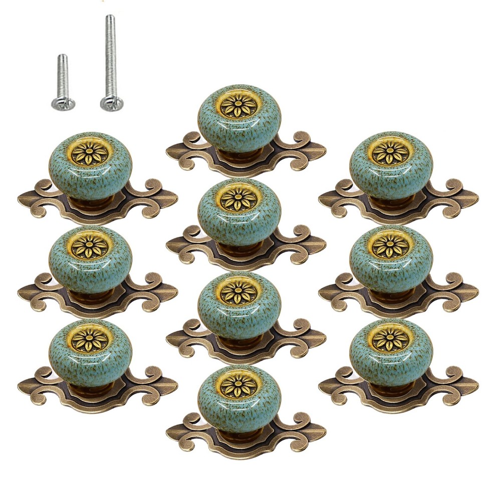 10 Pack Ceramic Knobs,Vintage Dresser Kitchen Petal Cabinet Pulls Rustic Allo…