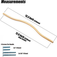Low Profile Brushed Brass Cabinet Pulls, Double Hole Centers (11.3”/12.6”) Zin