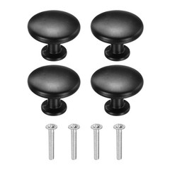 4Pcs Cabinet Knobs, 1.14″ Single Hole Round Drawer Knob with Screws, Black