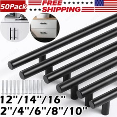 50-Pack Black Kitchen Cabinet Pulls Stainless Steel Drawer T Bar Knob Handles US