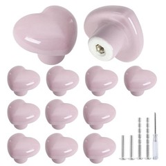 Qjaiune 12pcs Ceramic Heart Light Pink Drawer Knobs for Kids | Glazed Ceramic…