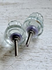 2 Round Glass Ribbed Knob Backplate Vintage Style Glass Drawer Cabinet Knobs