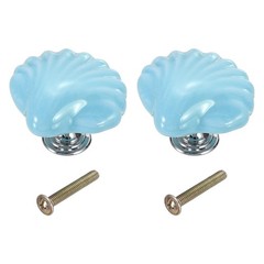 2 Pcs Ceramic Knobs, Shell Decorative Drawer Door Pulls with Screws, Blue