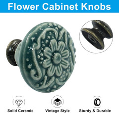 Green Ceramic Knobs and Pulls for Drawer, Dressers, Cupboard, Closet – 34Mm / 1.