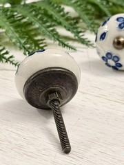 1 White Blue Floral Ceramic Cabinet Knobs Glossy Round