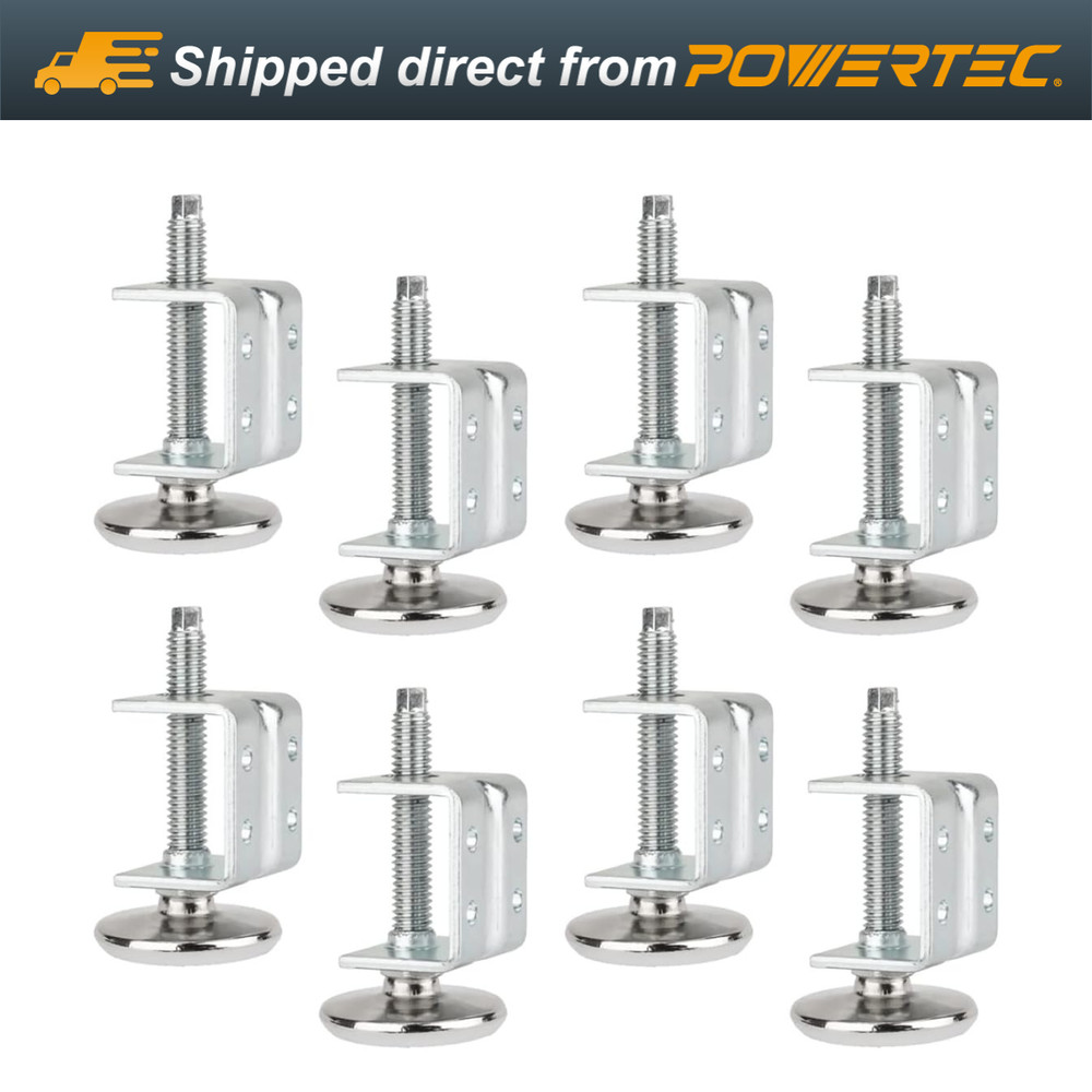 POWERTEC 71151-P2 Adjustable U-Bracket Leg Levelers Non-Marring Leveler Pads 8PK