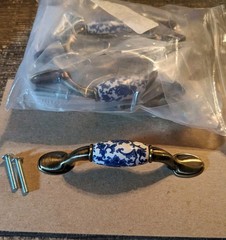 8 Pk White Porcelain Ceramic Cabinet Handles 3″ Centers Blue Floral Drawer Pulls
