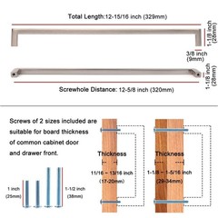 Solid Square Bar Cabinet Handle – Black Furniture Pull, 12.6 Inch/320mm Screw…