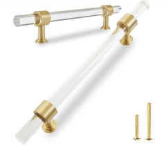 5 Pack Clear Acrylic Drawer Pulls 5 Inch Centers Gold Cabinet Handles