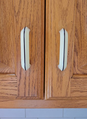 Lot of 8 Mid Century Modern Cream w/Brown Stripe Ceramic Porcelain Cabinet Pulls