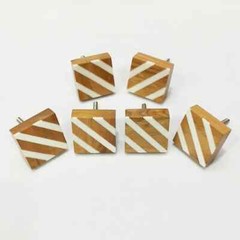 Decorative Cabinet Knob Wood Resin Knobs Drawer Pulls Square Screw Home Set Of 6
