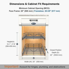 2 Tier Pull Out Cabinet Organizer – 20″ W x 22″ D Soft Close Slide Out Shelve…
